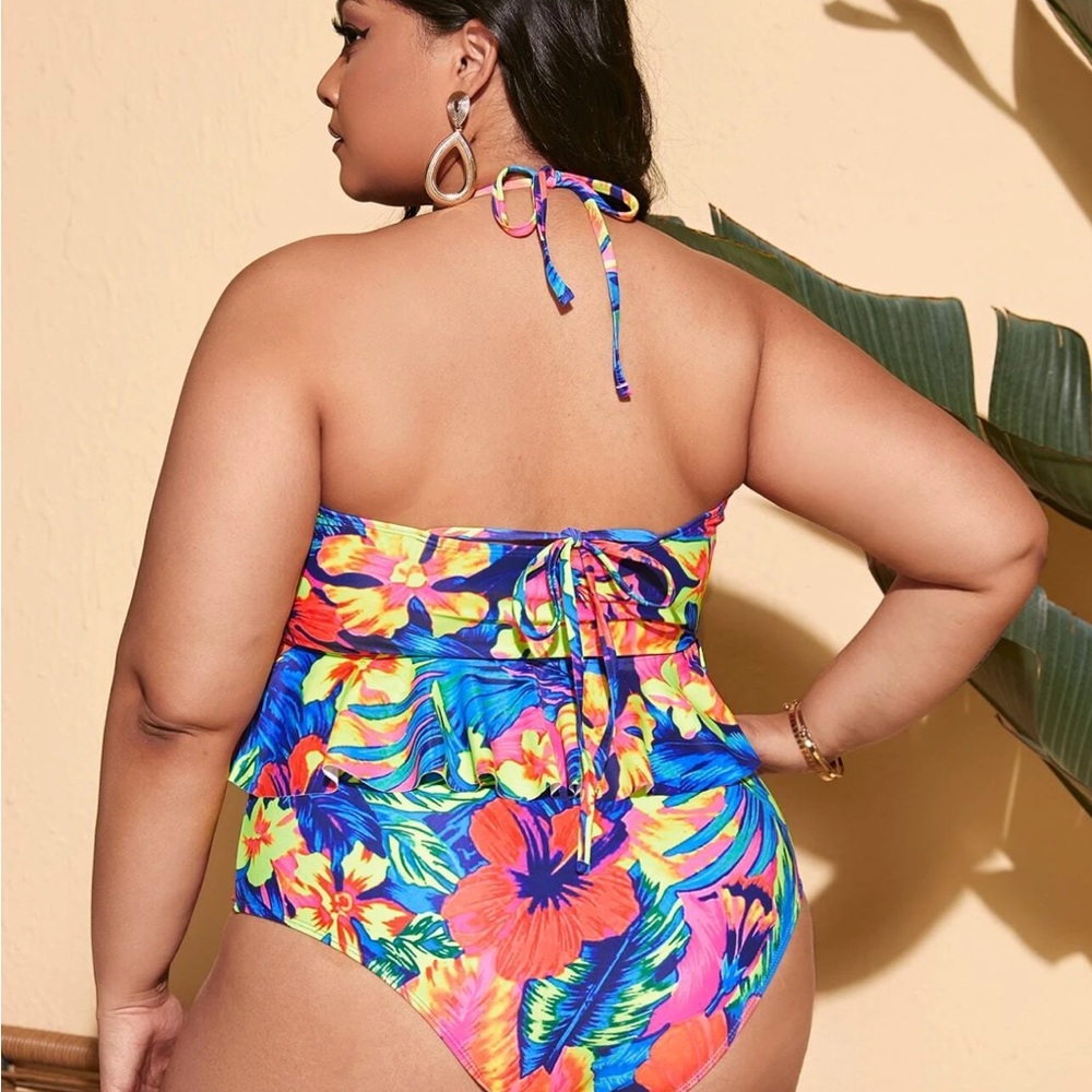 New Shein Vibrant Floral Print Two-Piece Bikini Set - Picture 3 of 3